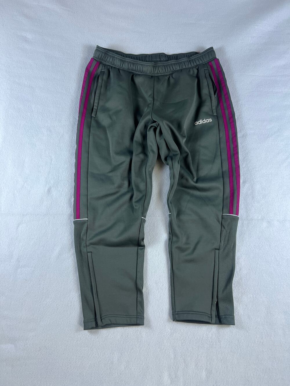 Adidas Grey Stripped Sweatpants Youth Large 16-18 Joggers Running Athletic